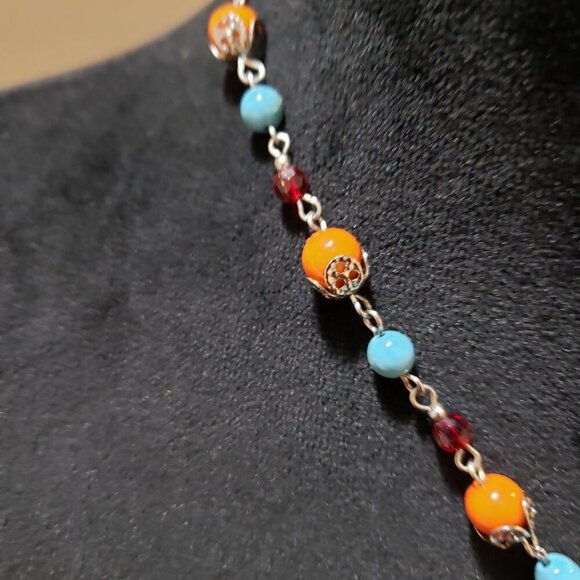 Womens Multicolor Multiple Beaded Turquoise Coral Pendant Necklace with Lobster - Picture 2 of 6